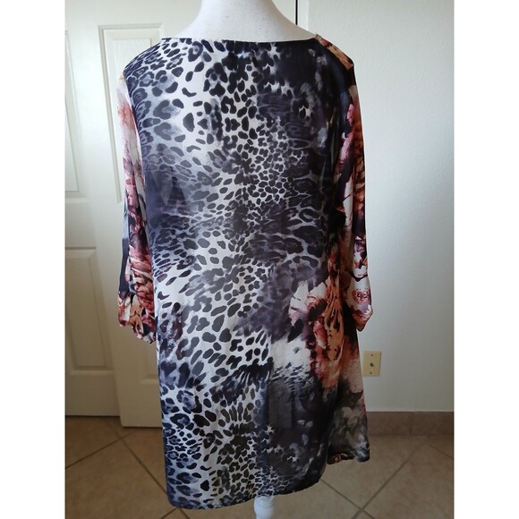 TOV Los Angeles Womens Blouse Tunic Size 40 Multicolor Animal Print Asymmetrical - Picture 2 of 16